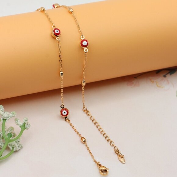 Rose Gold Evil Eye Necklace with Red Beads, Elegant and Unique, XPNL0250 - Picture 9 of 12